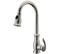 Sink Taps Pull Down Kitchen Faucet 360° Rotation Flexible Kitchen Sink Faucet with Pull Out 2-Mode Sprayer Brass Deck Mounted Kitchen Hot and Cold Mixer Tap, Single Handle,Orb (Color : Brush