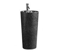 Sink with Overflow Hole, Colored Sink, Floor Standing Vanity One Piece Ceramic Column Basin, Drain Kit, Faucet and Mirror(Color:Black,Size:A) (Black A)