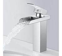 SINKTORY Grifo Lavabo Cascada Moderno, Grifo Lavabo Cromo Grifo para Baño de Latón, Mezclador Monomando Lavabo con Gran Salida de Agua, Válvula De Cerámica, Agua Fría y Caliente Disponibles, G 3/8