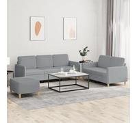 Sinkzol Juego de salón de 3 piezas con cojines en tela gris claro, incluye sofá esquinero, otomana y espacio de almacenamiento, ideal para salón, habitación de invitados y paisajes residenciales
