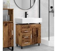 Sinkzol Lavabo de madera recuperada 60 x 35 x 60 cm, armario bajo de madera con espacio de almacenamiento, cajón, estantería y tirador de barra para baño, inodoro de invitados, armario bajo lavabo con