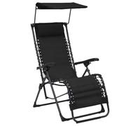 Sinkzol Tumbona ajustable plegable negra con funda de textileno, reposacabezas acolchado, toldo para el sol, resistente a la intemperie, ligera, ideal para jardín, terraza, balcón, camping, exterior