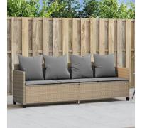 Sinkzol Tumbona con cojín beige de poliratán, respaldo ajustable y reposapiés, cómoda tumbona de jardín con reposabrazos y ruedas para balcón, terraza, piscina, camping y bienestar