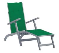 Sinkzol Tumbona con reposapiés y cojín de madera de acacia maciza de 3 alturas, altura regulable, plegable con respaldo y reposabrazos, para jardín, terraza, balcón, exterior