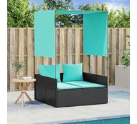 Sinkzol Tumbona doble de jardín con techo y cortinas, polirratán negro, plegable con respaldo, reposacabezas y reposabrazos para balcón, terraza, piscina y tumbona de relajación al aire libre