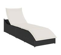 Sinkzol Tumbona plegable negra de polirratán con cojín, respaldo ajustable en 3 posiciones y espacio de almacenamiento, tumbona de jardín para balcón, terraza, piscina, camping, Wellness Outdoor
