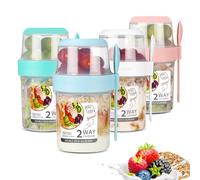 SinLaw Portátil Taza de Cereales 310+560 ml, Diseño de doble sello,2 en 1 Vasos yogurtera,Puede ser reutilizado,Vaso Cereales para Llevar,Tarros yogurtera para yogur, cereales y frutas(4pcs)