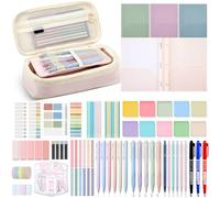 Sinload Kit de anotación de libro estético de 72 piezas con estuche, carpetas de 4 puntas, 12 resaltadores, 20 lápices mecánicos, 500 hojas, pestañas adhesivas transparentes, mini suministros de