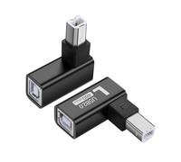 SinLoon Adaptador de impresora USB 2.0 tipo B, 90 grados, tipo B, convertidor macho a hembra, extensor MIDI, conector USB 2.0, para impresora, escáner, mezclador, 2 piezas (negro) (L)