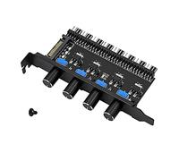 SinLoon Controlador de Velocidad de 4 Botones para Ventilador de Refrigeración PC - Hub de 8 Canales para CPU - Control de 12 V con Fuente de Alimentación SATA/4 Pines