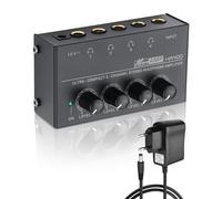 SinLoon HA400 amplificador de auriculares estéreo de 4 canales, Metal Mini Audio Splitter con control de volumen independiente, 1/4 "TRS de salida y entrada, con adaptador de 12V para estudio, escenar