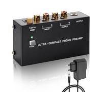 SinLoon PP400P Preamplificador Profesional de Fono - Salida Doble (RCA y ¼ Pulgada) con Terminal de Tierra y Interruptor de alimentación, Amplificador de fonógrafo Giratorio de bajo Ruido (Negro)