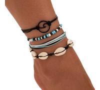 SINLOV 4 juegos de cuentas bohemias brazaletes ondulados de tela de mujer Brazaletes de tobillo bohemio encanto femenino exquisita joyería de pies