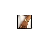 SINLOV Juego de pulseras bohemias y anillos con capas gruesas y abiertas para mujer, pulsera vintage brillante de mano, Large, Metal, No es una piedra preciosa