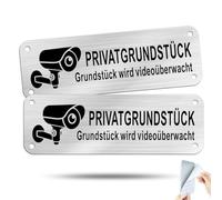 SINMAO 15 × 5 cm/2 unidades de señal de advertencia de propiedad privada/señal de aluminio para vigilancia de la cámara, resistente al agua