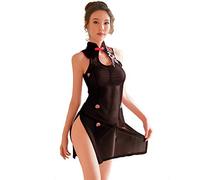 SINMIUANIME Lencería sexy china clásica bordada Cheongsam para mujer, camisón para cosplay, lencería babydoll, negro (7989black), Talla única