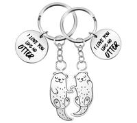Sinmoe 2 Llavero de Nutria Grabado i Love You Like No Otter Llaveros de Parejas Más Dulce Con Bolsa de Franela Llavero de Animales para Mujeres y Parejas Amantes de Nutrias San Valentín