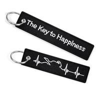 Sinmoe 2 Piezas Llaveros de Moto 13 x 3 cm Llavero de Ciclomotor de Tela Negra Llave Colgante con The Key To Happiness Diseño de ECG Regalo para Motocicleta Scooters Coche