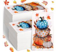 Sinmoe 200 servilletas de calabaza de otoño, toallas de mano desechables de Acción de Gracias para baño, servilletas decorativas de calabaza azul, calabazas de cosecha, calabazas en blanco, naranja,
