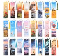 Sinmoe 24 Marcapáginas con Frases Motivadoras en Italiano Marcador Inspirador con Borla Marcadores de Papel de Colores Regalo de Agradecimiento para Colegas Cumpleaños Navidad(Paisaje)