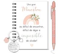 Sinmoe 3 Regalos de Agradecimiento para Maestra Profesora Cuaderno en Espiral Bolígrafo Retráctil y Llavero para Fin de Curso Despedida Cumpleaños Graduación Jubilación(Arcoíris y Flores,Blanco)