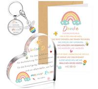 Sinmoe 4 Regalos de Despedida para Profesor Educador Llavero Kleine Menschen Brauchen So Große Herzen Wie Deins con Placa de Acrílico en Forma Corazón Tarjeta de Arcoíris Sobre(Colores de Caramelo)