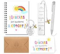 Sinmoe 6 Piezas Regalos de Agradecimiento de Maestra Regalo de Profesora Infantil Cuaderno de Bobina Bolígrafo Llavero Marcador de Metal Tarjeta Sobre Gracias Profe para Fin de Curso Guarderia