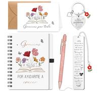 Sinmoe 6 Piezas Regalos Profesora Infantil Regalos Maestra Cuaderno de Bobina Bolígrafo Llavero Marcador Libro Tarjeta Sobre Gracias Profe para Fin de Curso Guarderia Graduacion(Flor)