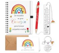 Sinmoe 6 Piezas Regalos Profesora Infantil Regalos Maestra Cuaderno de Bobina Bolígrafo Llavero Marcador Libro Tarjeta Sobre Gracias Profe para Fin de Curso Guarderia Graduacion(Arcoíris)
