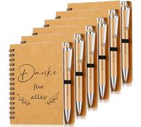 Sinmoe 6 Set Regalo de Agradecimiento para Colegas Bloc de Notas de Espiral Inspirador de Empleados Cuaderno de Espiral Rayado con Bolígrafo de Madera(Danke für Alles)