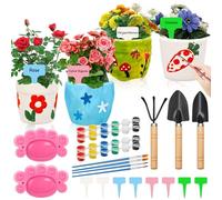 Sinmoe Juego de 4 DIY Macetas de Cerámica Kit de Pintura para Macetas Mini Herramientas de Jardinería Regalos para Cultivar Flores Juego de Pinta Tu Propia Maceta