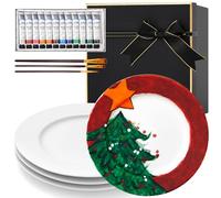 Sinmoe Kit para Pintar Tus Propios Platos de Cerámica Incluye 4 Platos de Porcelana 3 Pinceles 12 Pinturas Acrílicas 1 Caja de Regalo 1 Paleta para Pintar DIY(8 Pulgadas,Lujo Moderno,4 Piezas)