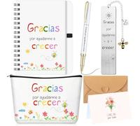Sinmoe Regalos de Agradecimiento para Profesores Incluir Cuaderno A6 Bolsa de Cosméticos Marcapáginas con Colgante Gratitud Tarjeta de Agradecimiento Doblada(Ayudarme A Crecer)