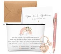 Sinmoe Regalos para Novias Contener Bolsa de Cosméticos Llavero Bolígrafo Tarjeta con sobre Regalo Mejor Amigo Cumpleaños(Beste Freundin)