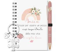 Sinmoe Set de Regalo para Amigas Cuaderno de Espiral para Hermanas Amistad Llavero con Forma de Rompecabezas Bolígrafo Regalo para Mejores Amigas para Cumpleaños Navidad(Amica)