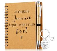 Sinmoe Set de Regalo para Colegas 1 Bolígrafos de Madera 1 Llavero Inspirador 1 Cuaderno Regalos de Agradecimiento a los Empleados Regalo de Jubilación para Navidad(tu es fort)