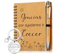 Sinmoe Set de Regalo para Maestros Incluye Llavero con Colgante de Abeja Cuaderno en Espiral Bolígrafo de Madera para Graduación Día del Maestro Despedida de Profesores(Gracias por Ayudarme)