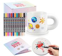 Sinmoe Set Taza para Pintar Kit Pintura Decorar Cerámica DIY con Taza Cerámica Blanco Posavasos y 12 Rotuladores Colores Regalo Bricolaje para Maestro Graduación Día Madre y del Padre(Moda)