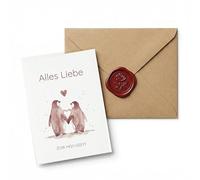 Sinnblatt Tarjeta de boda con sobre, dulce tarjeta de felicitación de boda para los novios. Tarjeta romántica para bodas como acompañamiento de regalo, diseño de pingüino de acuarela para amor eterno.