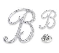 SINNKY A-Z - Broche con letra inicial para mujer, color plateado transparente con diamantes de imitación, 2 tamaños/paquete, Metal, cristal transparente