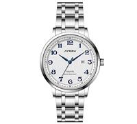 SINOBI Relojes clásicos de Negocios para Hombre Números arábigos Easy Reader Relojes de Pulsera para Hombres con Calendario Fecha Resistente al Agua (Silver-Blue- Steel Band)