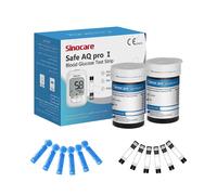 Sinocare Safe AQ proⅠKit medidor de glucosa en sangre Glucómetro para diabetes Medidor médico de azúcar en sangre o solo tiras reactivas Lancetas | Sin medidor+50 unidades×(tiras+lancetas) | mg/dL