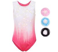 Sinoeem Leotardos de Gimnasia Rítmica para Niños Maillot de Ballet con Gradiente Flash Cuello Redondo Manga Larga / Manga Corta para Niñas de 3-12 Años (Rosa - manga corta, Tag 8A(7-8 Years))