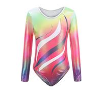 Sinoeem Leotardos Gimnásticos para Niñas Maillot de Gimnasia Colorido Danza Ballet sin Manga/Manga Larga 5-14 Años (11-12 Años, Arcoíris -Manga larga)
