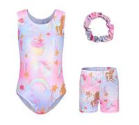 Sinoeem Maillot de gimnasia para niñas, manga larga/sin mangas, ropa de danza, ballet, pantalones cortos deportivos y diadema de colores brillantes para niñas de 5 a 12 años, B131_Flowers_Horses, Tag