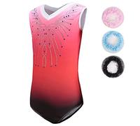 Sinoem Leotardos Gimnásticos para Niñas Manga Larga Maillot de Gimnasia Colorido Gimnasia Leotard para Niñas 5-12Años (7-8 Años, rojo-manga corta)