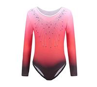 Sinoem Leotardos Gimnásticos para Niñas Manga Larga Maillot de Gimnasia Colorido Gimnasia Leotard para Niñas 5-12Años (9-10 Años, Rojo-Manga Larga)