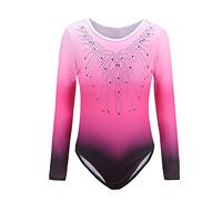 Sinoem Leotardos Gimnásticos para Niñas Manga Larga Maillot de Gimnasia Colorido Gimnasia Leotard para Niñas 5-12Años (5-6 Años, Rosa -Manga larga)