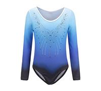 Sinoem Leotardos Gimnásticos para Niñas Manga Larga Maillot de Gimnasia Colorido Gimnasia Leotard para Niñas 5-12Años (11-12 Años, Azul -Manga Larga)