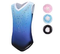 Sinoem Leotardos Gimnásticos para Niñas Manga Larga Maillot de Gimnasia Colorido Gimnasia Leotard para Niñas 5-12Años (11-12 Años, Azul - Manga Corta)